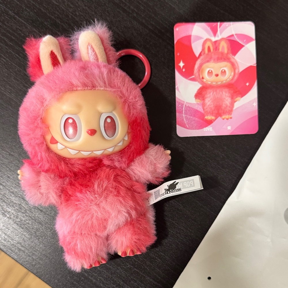 LABUBU - LOVE** Pink and red Furry Keychain tie die NEW #1